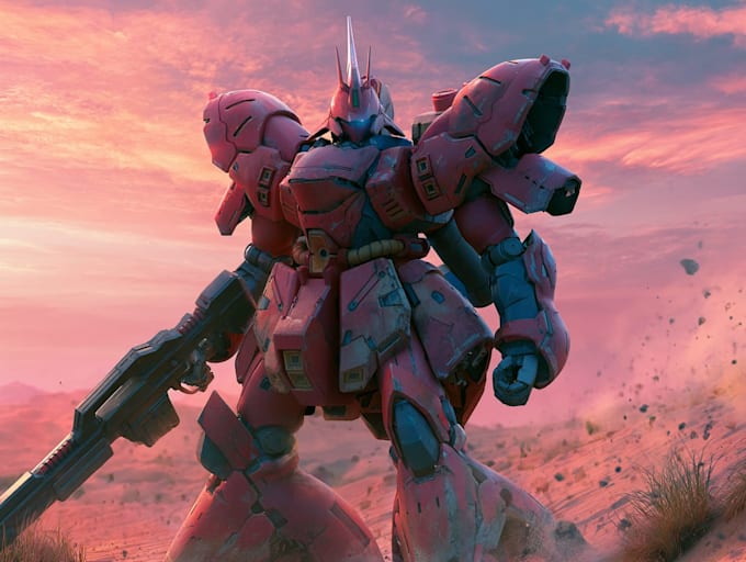 do illustration and concept macha, gundam, and robot