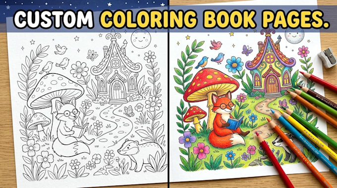 illustrate a coloring book with custom line art in 24 hr