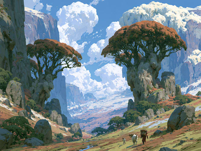 do professional landscape concept art in painterly style