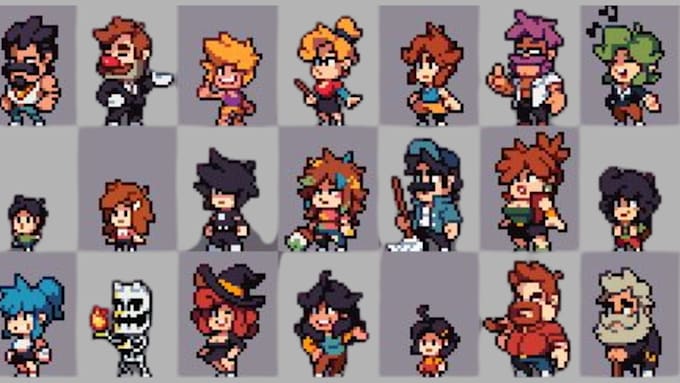 create 8bit 16bit pixel art character sprite sheet animation rpg 2d game assets