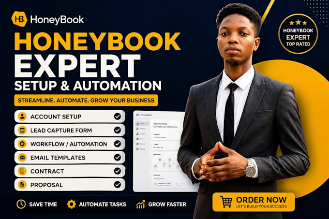 setup honeybook CRM workflow automation, forms, contracts, proposals, onboarding
