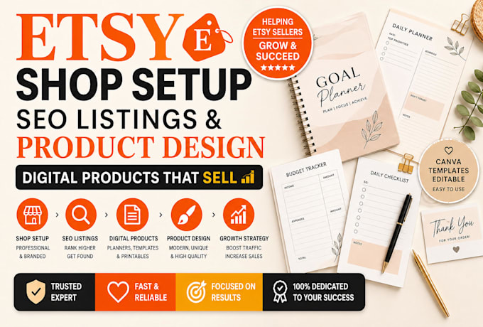 design etsy digital product setup etsy shop etsy SEO listing design etsy planner