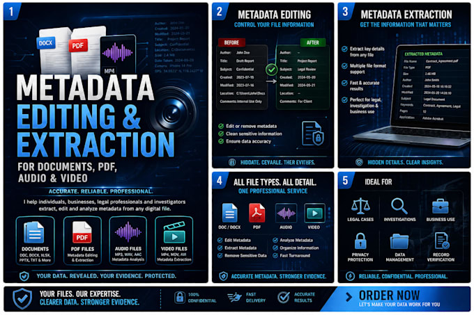 extract and edit metadata for document, audio and video, met tags, forensic edit