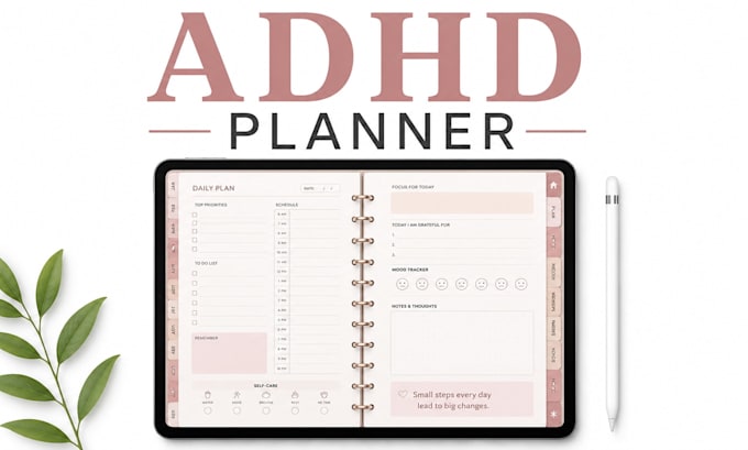 adhd planner hyperlinked planner self love planner journal stickers notion