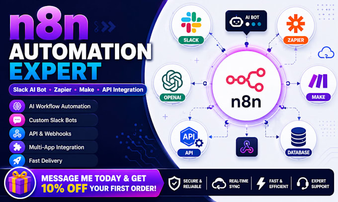 n8n automation expert slack ai bot zapier make workflow integration