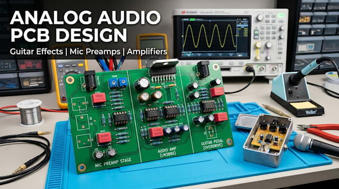 design custom analog audio pcb for guitar effects, mic preamps, amplifiers