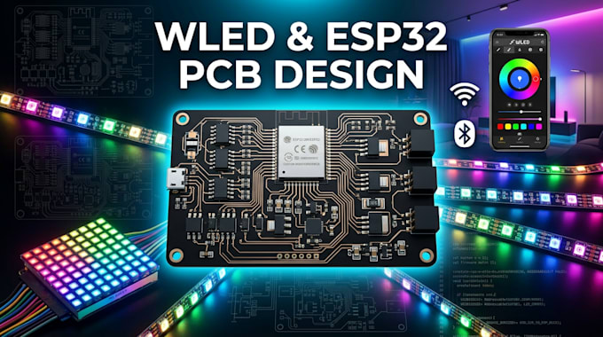 design led lighting pcb, wled, ws2812b, esp32 and wifi controller