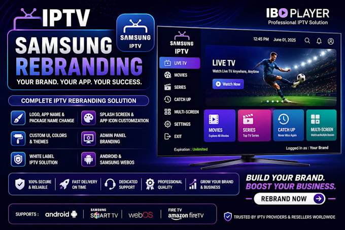 rebrand samsung iptv android iptv player, white label with admin panel