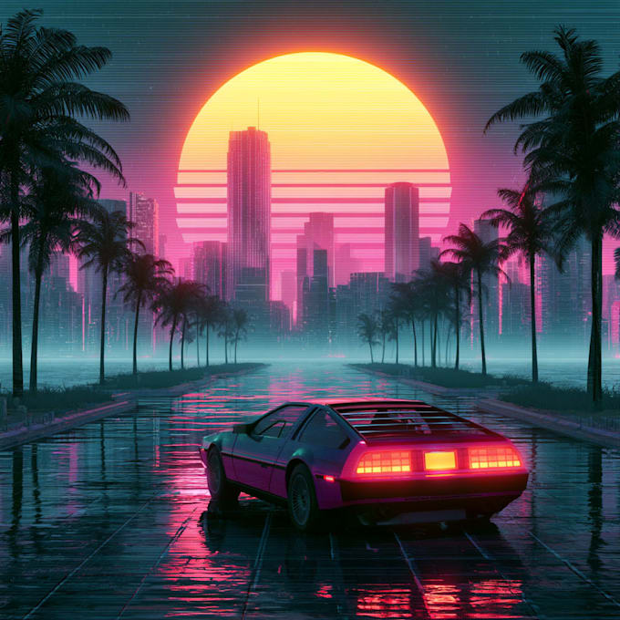 make 80s retro, synthwave cover art