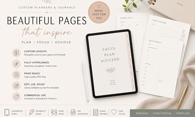 design ipad hyperlinked planner, etsy digital planner and etsy digital product