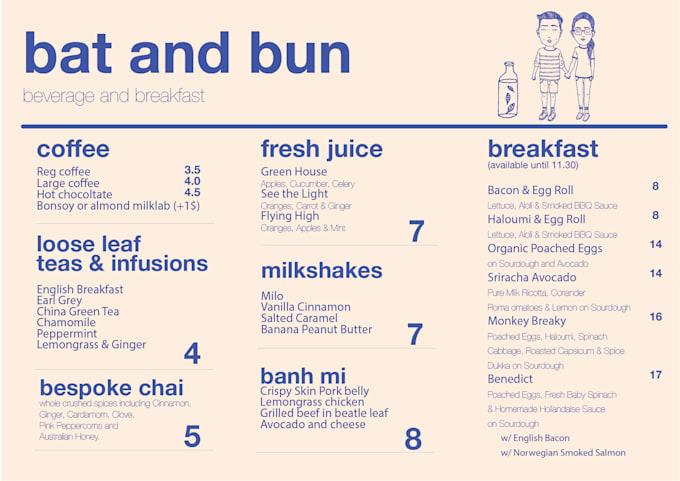 create a modern menu design for cafe, restaurant, or bar