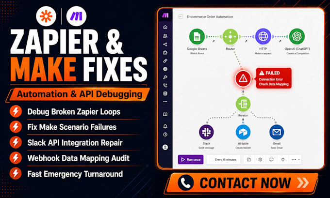 debug broken zapier integration make automation failure slack api integration