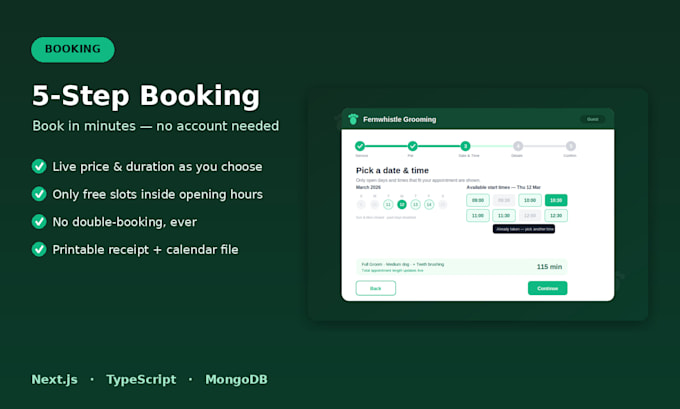build a full stack booking website with admin dashboard in nextjs