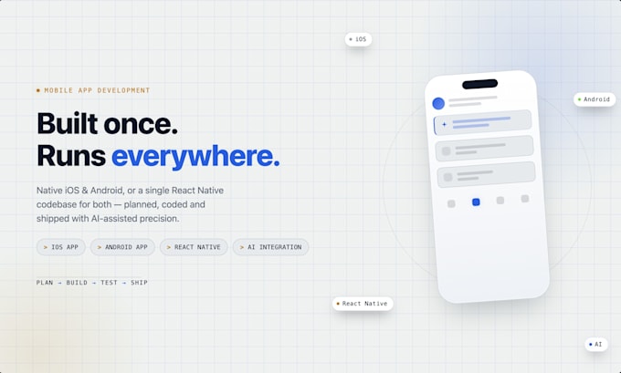 do mobile app development, ios app, android app developer, react native with ai