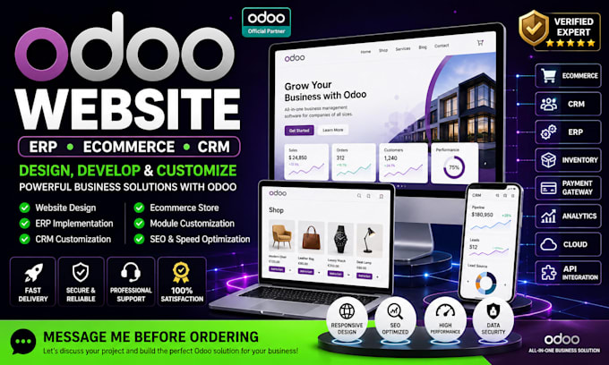design, develop and customize odoo website erp ecommerce crm