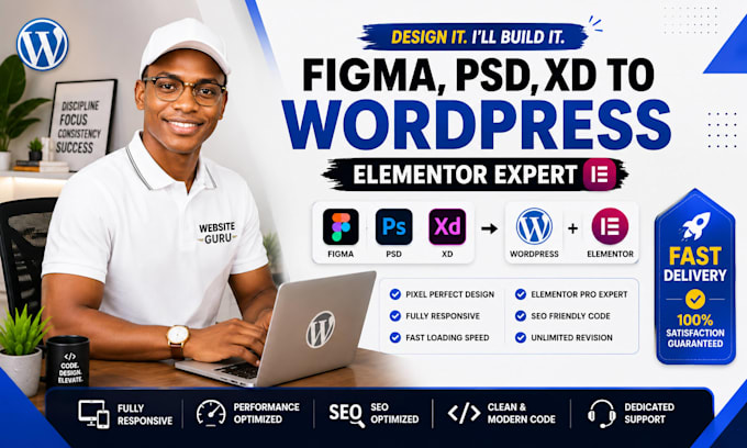 convert figma to wordpress, psd to wordpress, xd to elementor