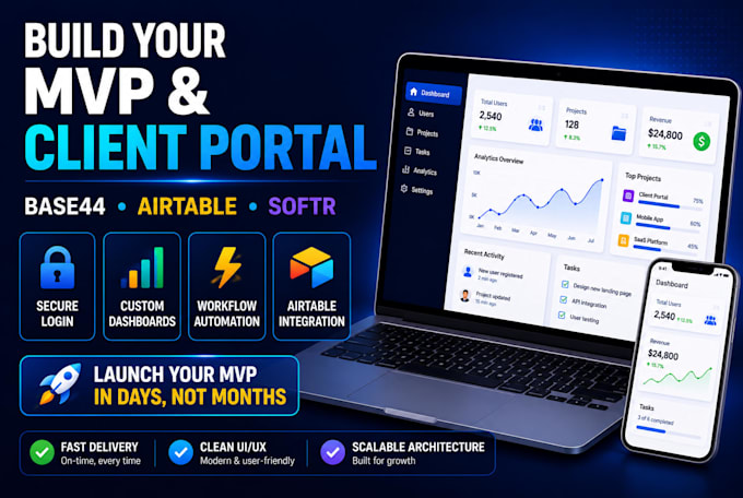 develop custom client portals using softr, airtable and base44