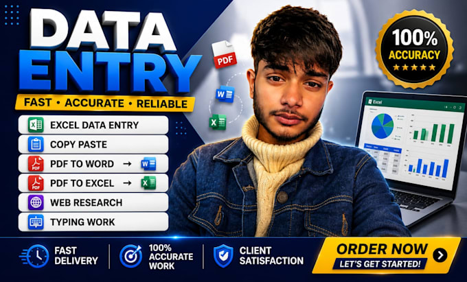do accurate data entry ,copy paste,excel,PDF to word