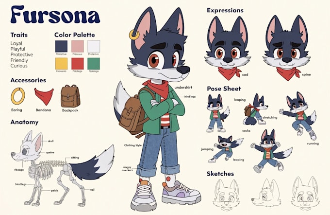 create a custom furry and fursona reference sheet