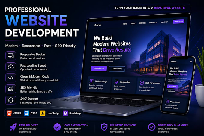 create a responsive HTML CSS javascript website