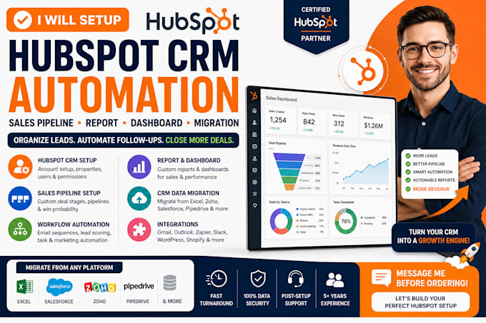 setup hubspot crm automation sales pipeline report dashboard migration