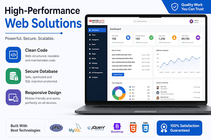 develop custom PHP mysql websites and fix code bugs