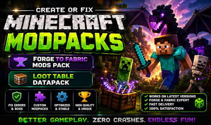 create or fix minecraft modpacks, forge to fabric mods pack, loot table datapack