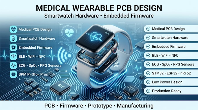design medical wearable pcb smartwatch hardware and embedded system firmware