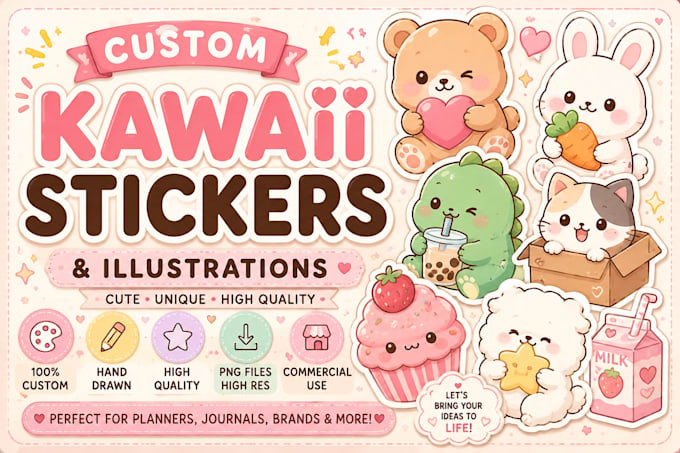design cute kawaii stickers and illustrations