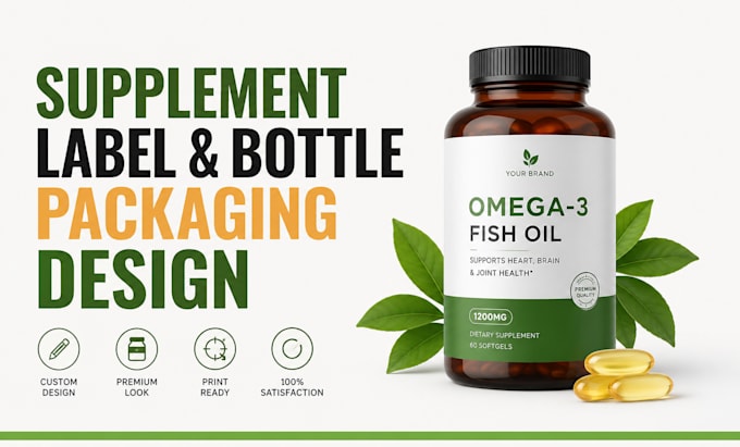 design premium supplement label, 3d bottle, packaging design