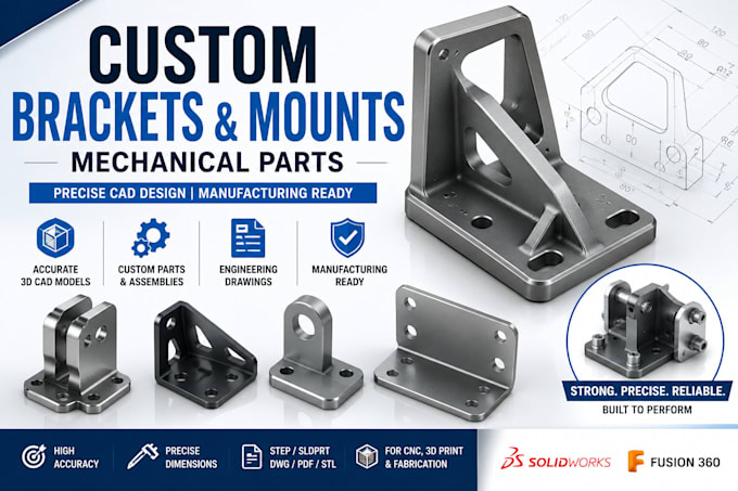 design custom brackets mounts and mechanical parts in solidworks