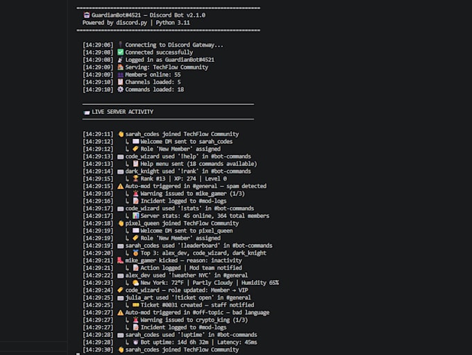 build a custom discord bot with commands moderation and automation