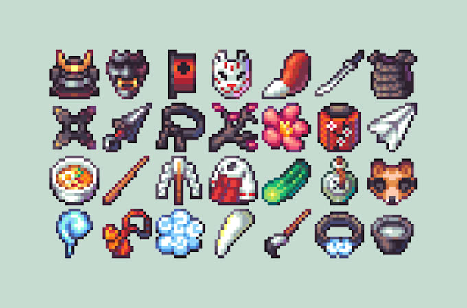 create 16x16 pixel art game assets and icons