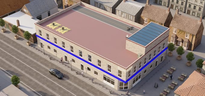 visualize urban building,exterior renovation, commercial facade,office complex
