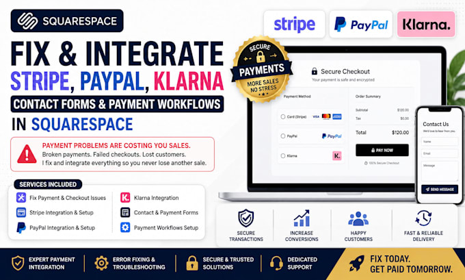 fix integrate stripe paypal klarna contact form payment workflows in squarespace
