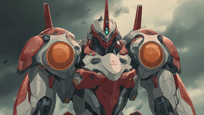 do custom digital 2d anime mecha art illustration