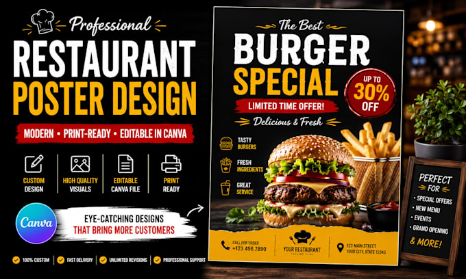 design professional restaurant promotional posters in canva