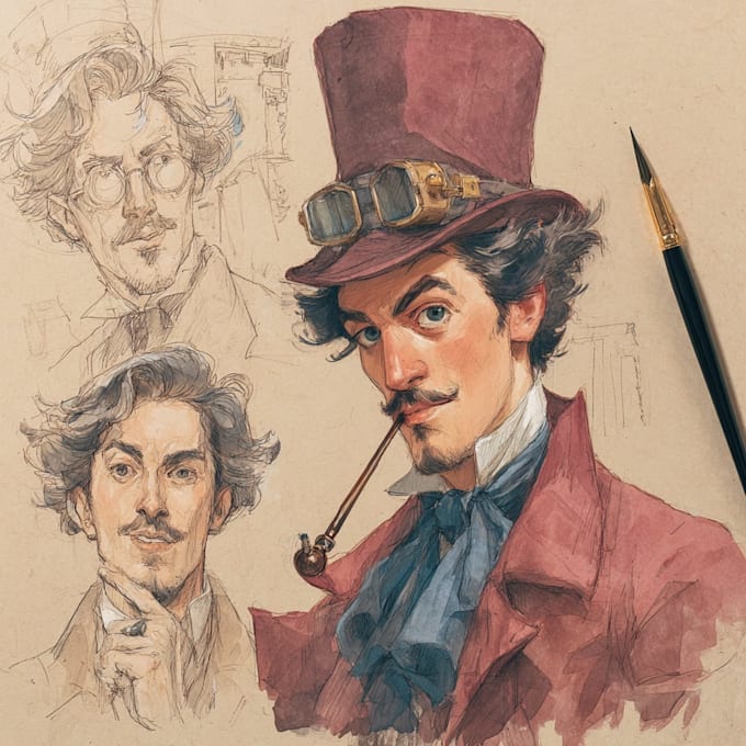 draw custom watercolor character art