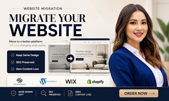 move migrate squarespace wordpress wix shopify website with same design and SEO