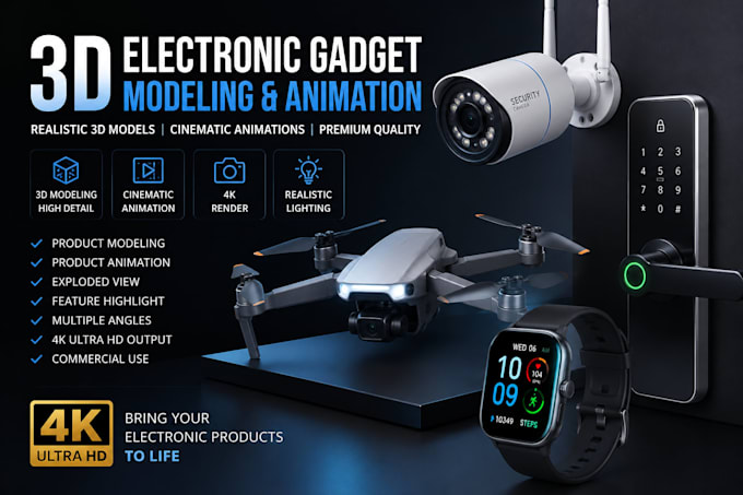create realistic 3d electronic gadget modeling and product animation