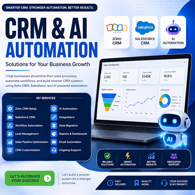 setup zoho CRM, salesforce CRM and ai workflow automation