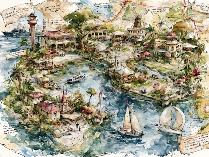 design a travel and event map, city illustration