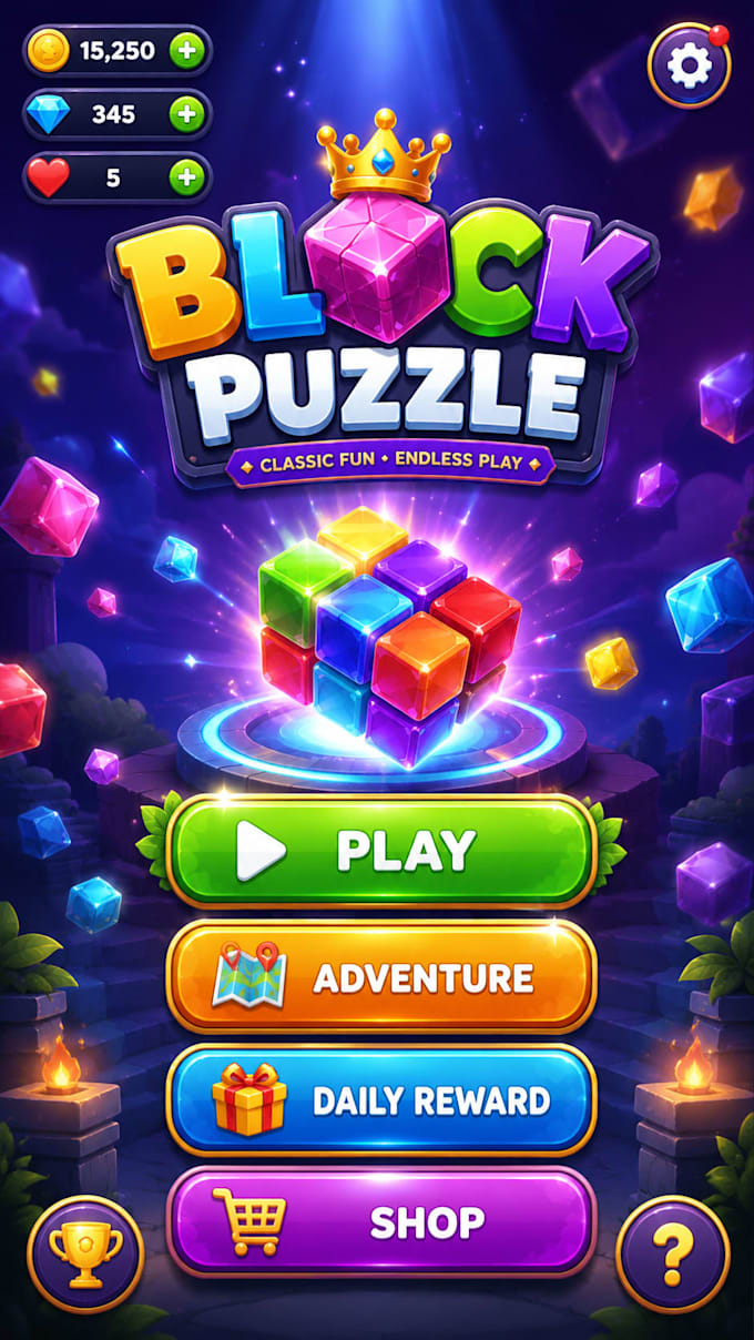 design professional game UI, menus and panels for mobile games
