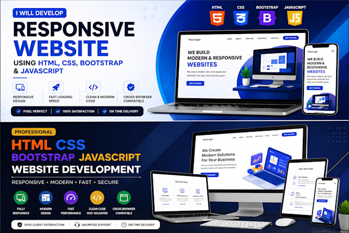 develop a responsive HTML CSS bootstrap javascript website