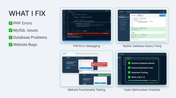 fix PHP, mysql and website bugs fast