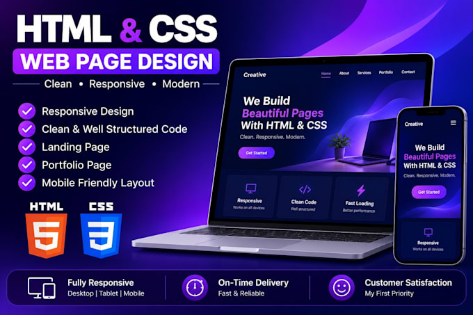 build a responsive HTML CSS website, landing page website