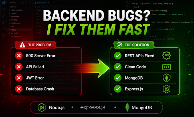 develop node js rest apis, backend, and fix bugs