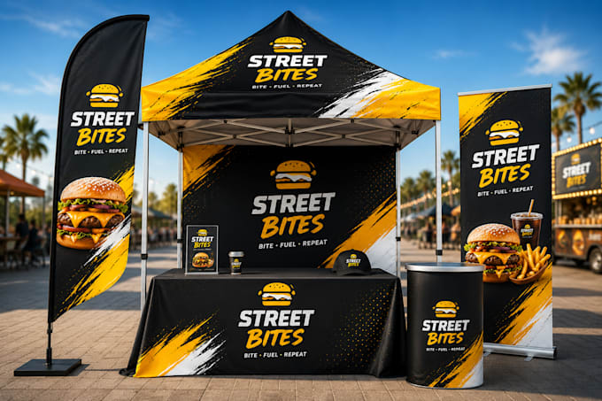 create event branding kit, canopy tent, feather flag and table cover