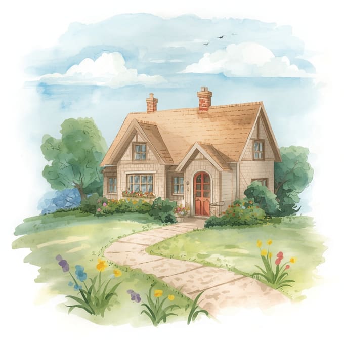 house in watercolor painting style