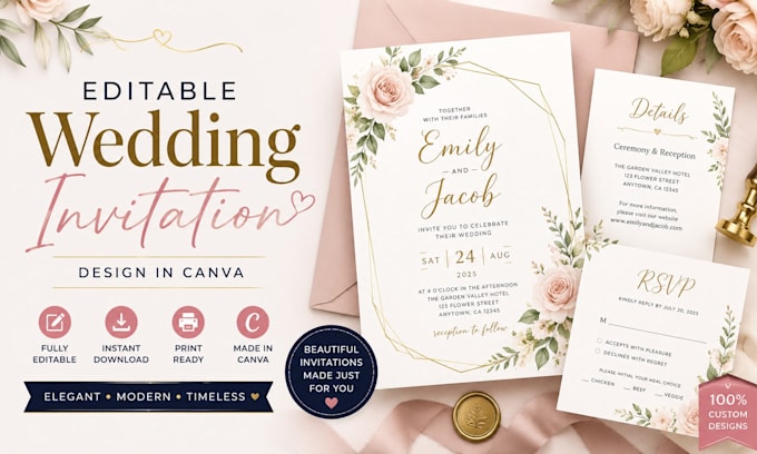 design editable wedding invitation cards in canva